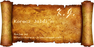 Korecz Jolán névjegykártya